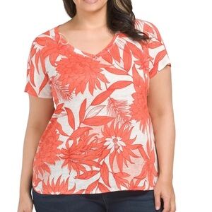 H by Halston 100% Linen Orange Floral Top Size Medium